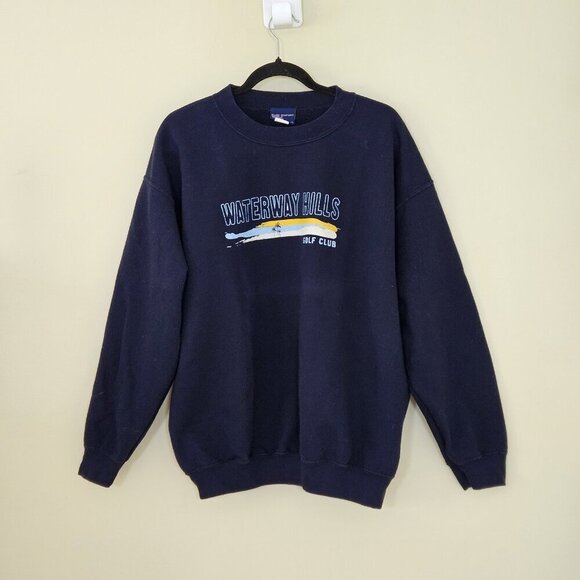MV Sport Sweatshirt Mens L Navy Crewneck Waterway Hills Golf Course LS VTG FLAW - Picture 14 of 15